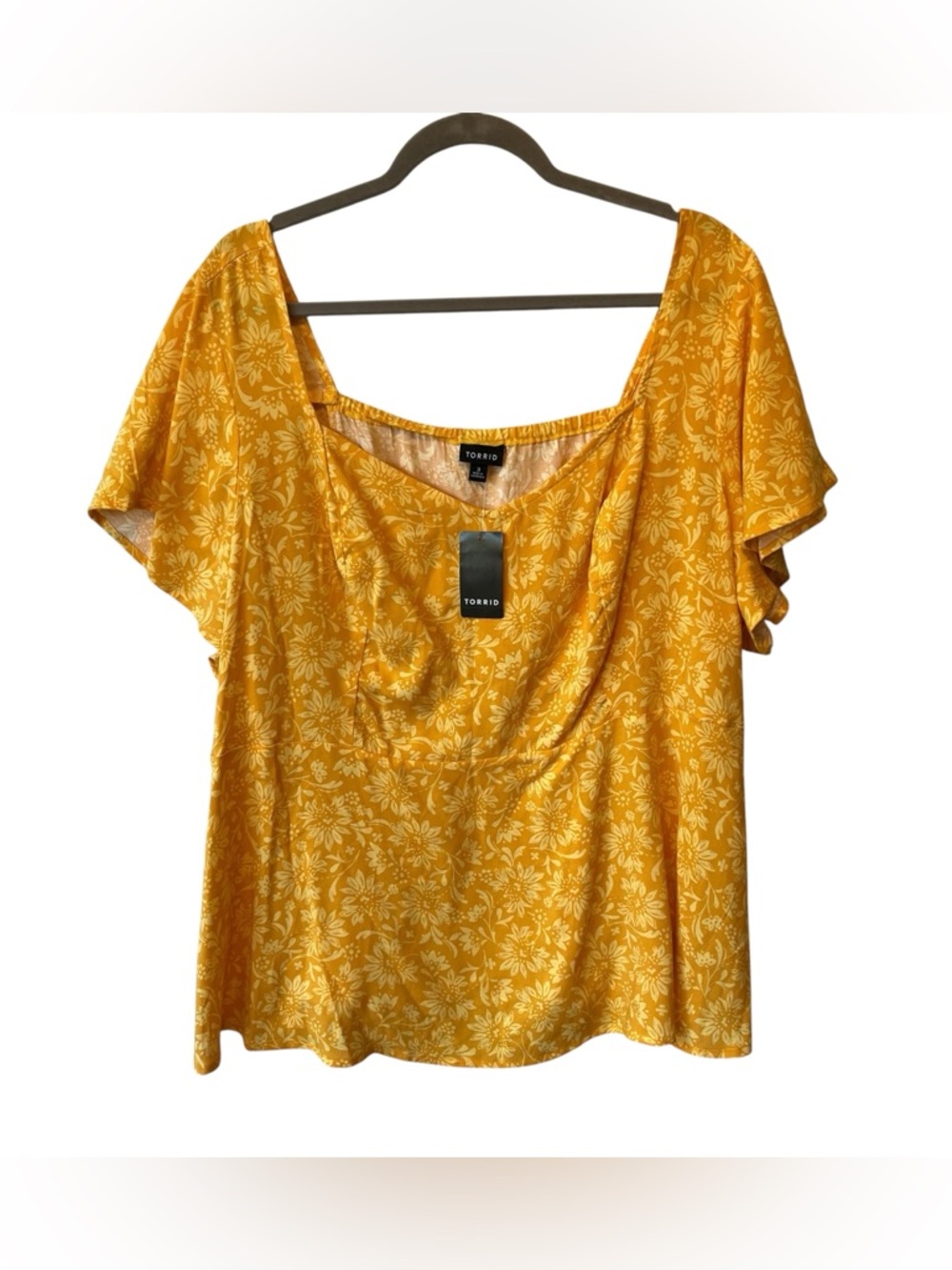 Torrid blouse 3 NEW Challis Sweetheart Yellow floral 3X Peplum Short sleeve top